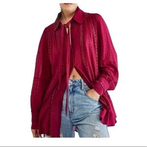 FREE PEOPLE Women’s Mikaela Raspberry Long Sleeve Button Down Top  Size: XS